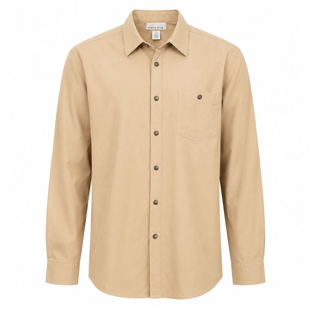 North End Men XL Excursion Utility Performance Shirt Long Sleeve Khaki Button Up